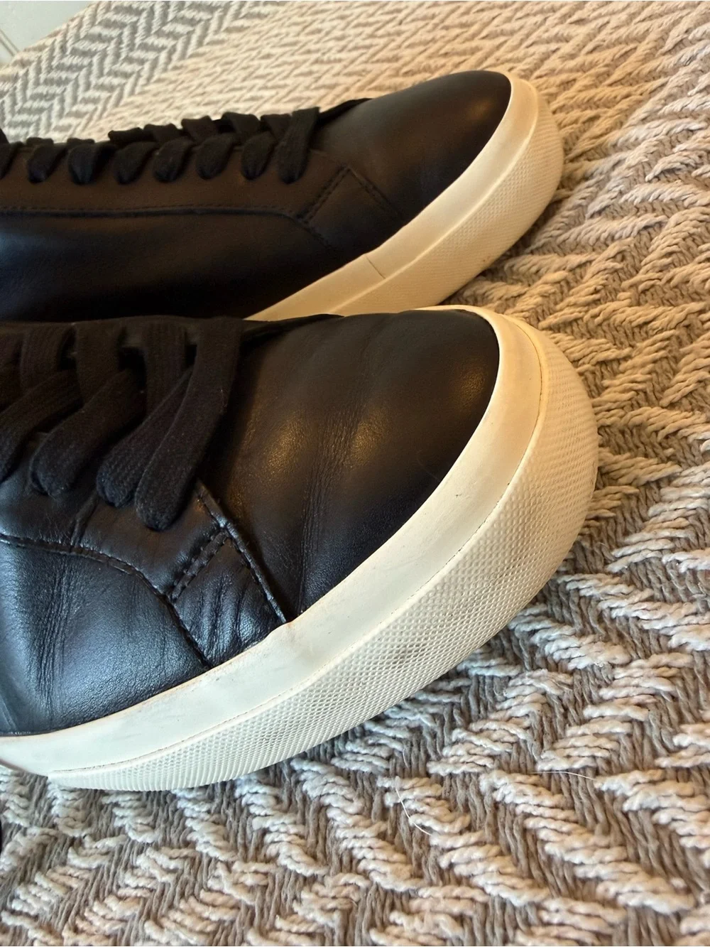 Vince Black Leather Sneakers with White Rubber Sole
